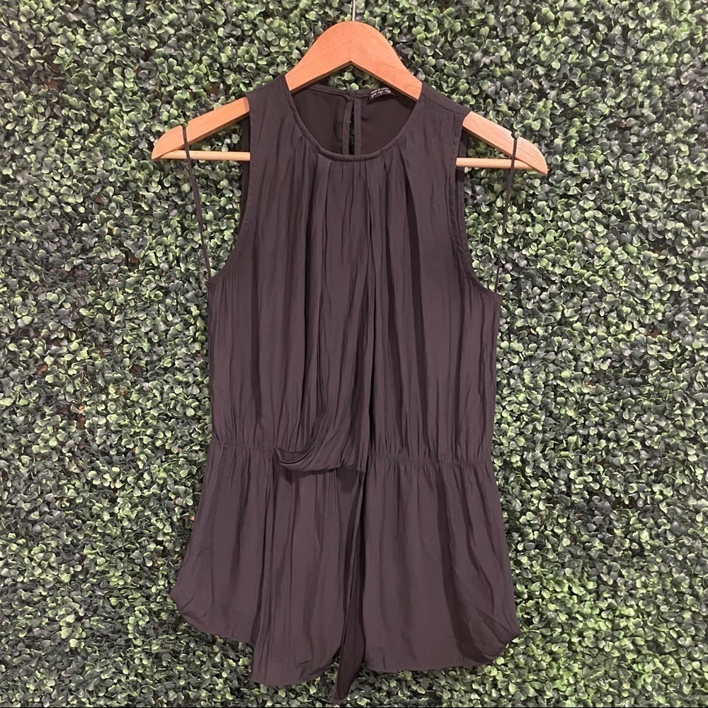 Zara Basic Black Ruched Gathered Sheer Blouse